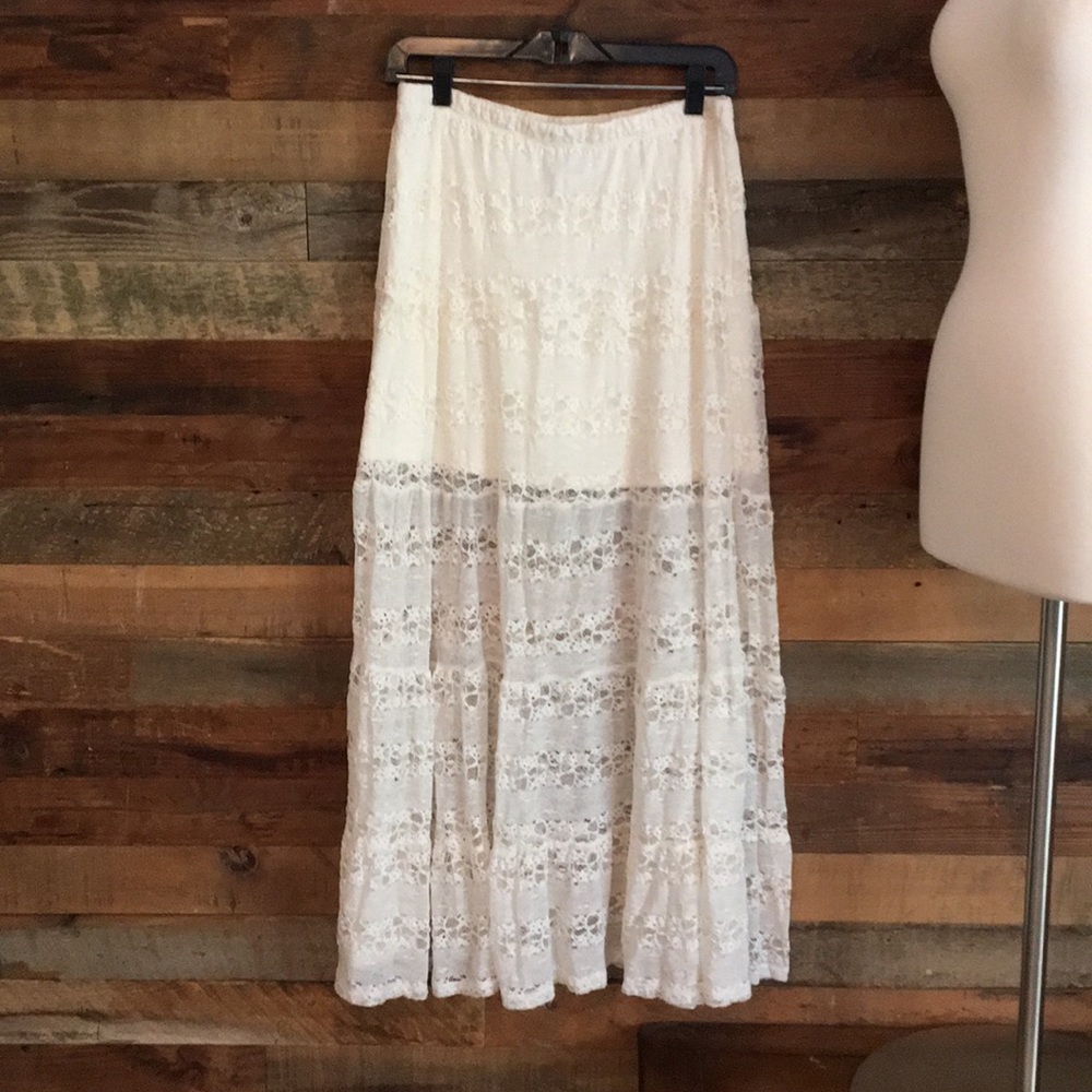 Boho ivory long skirt with mini underneath